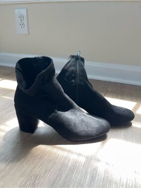 Women's Black Suede Ankle Booties with Block Heel